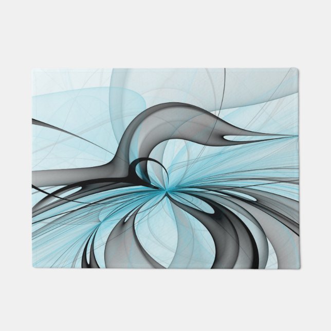 Abstract Anthracite Gray Blue Modern Fractal Art Doormat (Front)