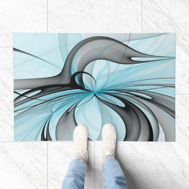 Abstract Anthracite Gray Blue Modern Fractal Art Doormat (Indoor)