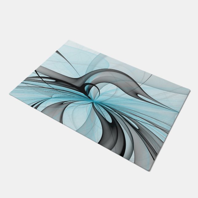 Abstract Anthracite Gray Blue Modern Fractal Art Doormat (Angled)