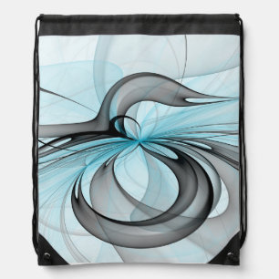 Abstract Anthracite Gray Blue Modern Fractal Art Drawstring Bag