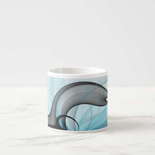 Abstract Anthracite Gray Blue Modern Fractal Art Espresso Cup (Front)