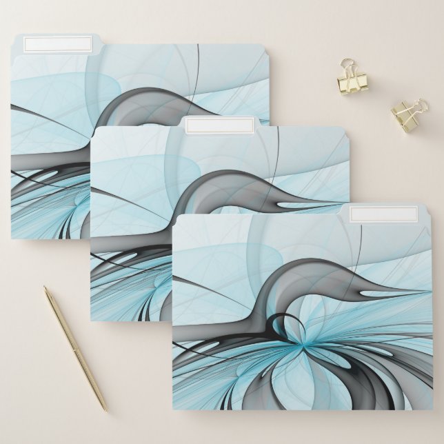 Abstract Anthracite Gray Blue Modern Fractal Art File Folder (Set)