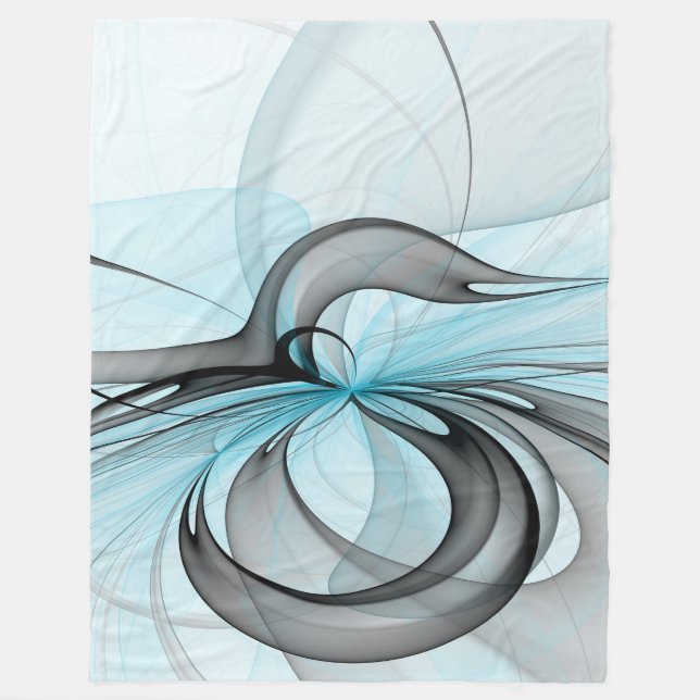 Abstract Anthracite Gray Blue Modern Fractal Art Fleece Blanket (Front)