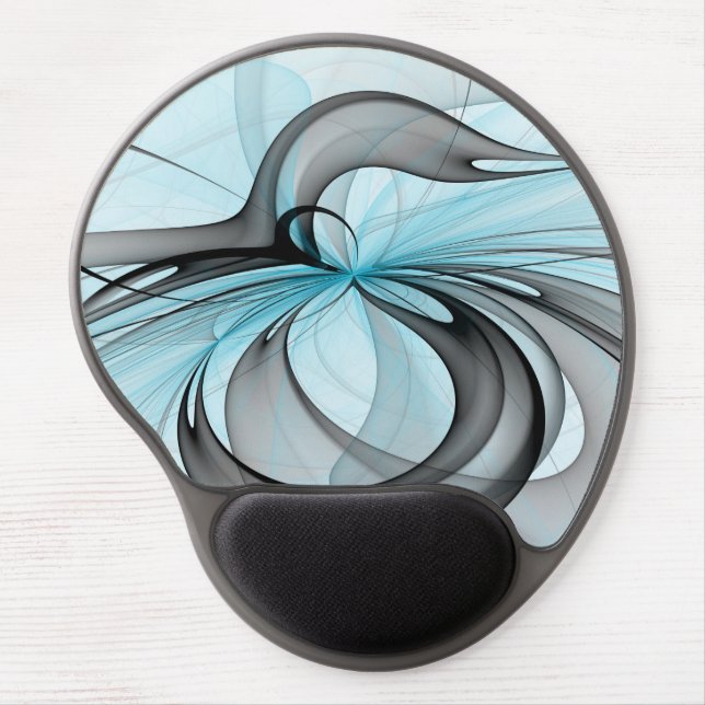 Abstract Anthracite Gray Blue Modern Fractal Art Gel Mouse Pad (Front)