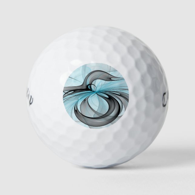 Abstract Anthracite Gray Blue Modern Fractal Art Golf Balls (Front)