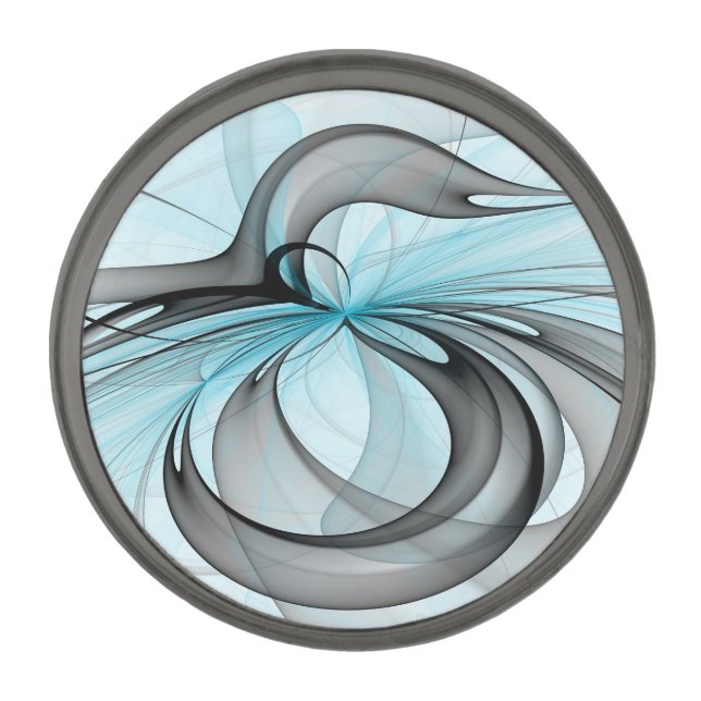 Abstract Anthracite Gray Blue Modern Fractal Art Gunmetal Finish Lapel Pin (Front)