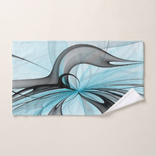 Abstract Anthracite Gray Blue Modern Fractal Art Hand Towel