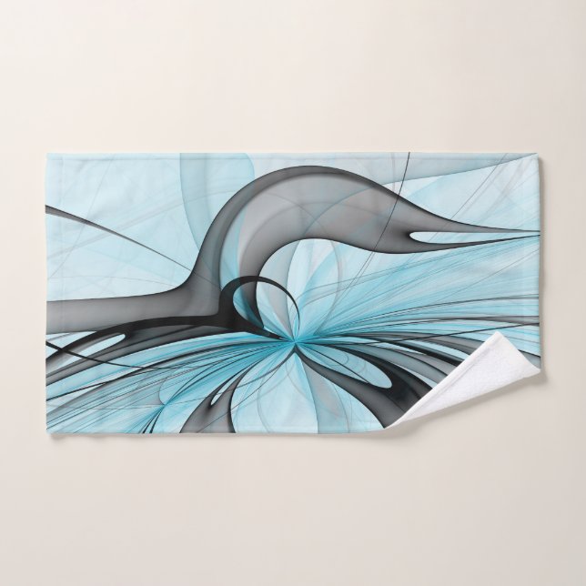 Abstract Anthracite Gray Blue Modern Fractal Art Hand Towel (Hand Towel)