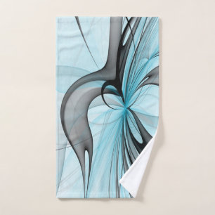 Abstract Anthracite Gray Blue Modern Fractal Art Hand Towel
