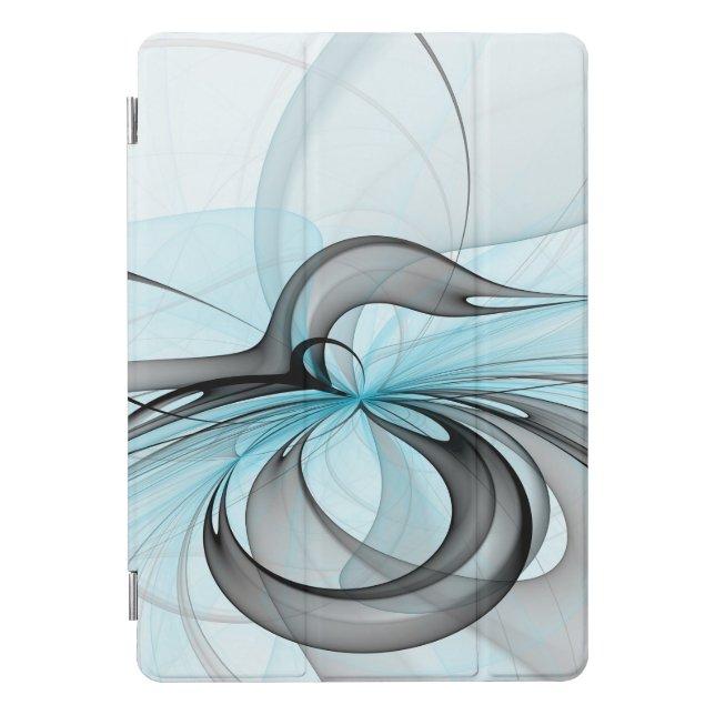 Abstract Anthracite Gray Blue Modern Fractal Art iPad Pro Cover (Front)
