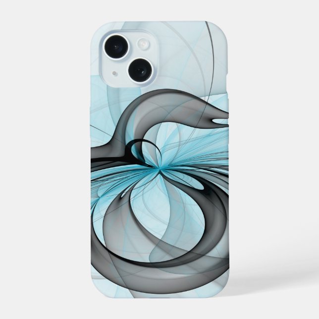 Abstract Anthracite Gray Blue Modern Fractal Art iPhone 15 Case (Back)