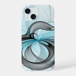Abstract Anthracite Gray Blue Modern Fractal Art iPhone 15 Case