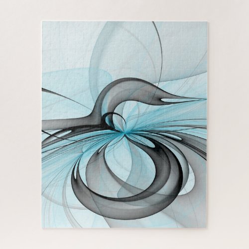 Abstract Anthracite Gray Blue Modern Fractal Art Jigsaw Puzzle