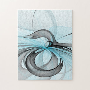 Abstract Anthracite Gray Blue Modern Fractal Art Jigsaw Puzzle