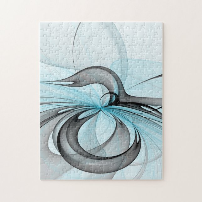 Abstract Anthracite Gray Blue Modern Fractal Art Jigsaw Puzzle (Vertical)