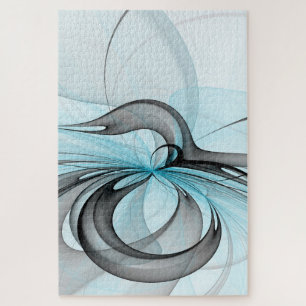 Abstract Anthracite Gray Blue Modern Fractal Art Jigsaw Puzzle