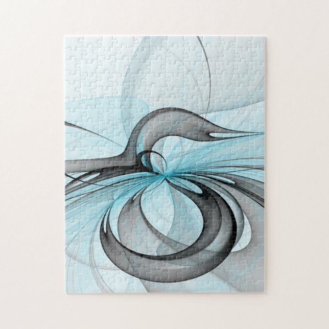 Abstract Anthracite Gray Blue Modern Fractal Art Jigsaw Puzzle (Vertical)