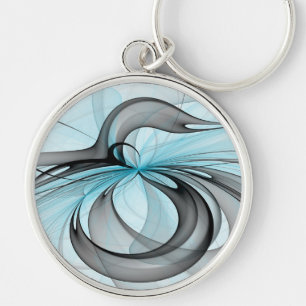 Abstract Anthracite Gray Blue Modern Fractal Art Keychain