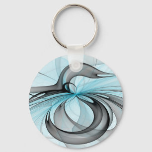 Abstract Anthracite Gray Blue Modern Fractal Art Keychain