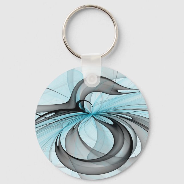 Abstract Anthracite Gray Blue Modern Fractal Art Keychain (Front)