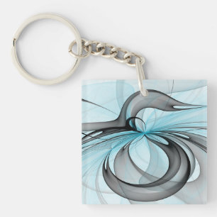 Abstract Anthracite Gray Blue Modern Fractal Art Keychain