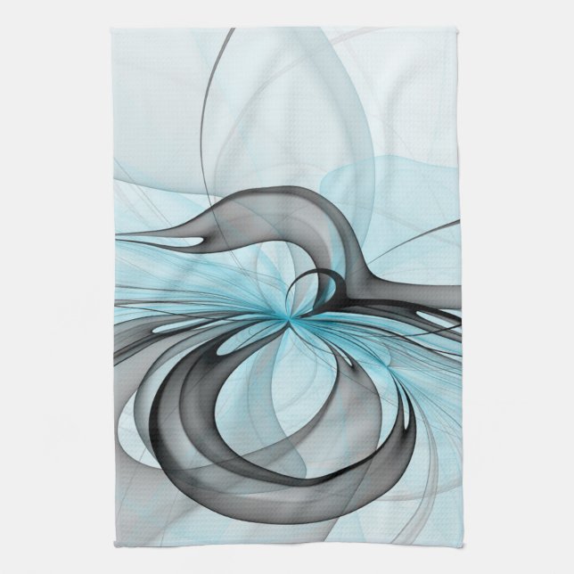 Abstract Anthracite Gray Blue Modern Fractal Art Kitchen Towel (Vertical)