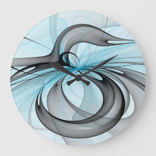 Abstract Anthracite Gray Blue Modern Fractal Art Large Clock