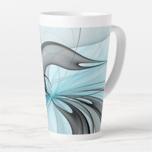 Abstract Anthracite Gray Blue Modern Fractal Art Latte Mug