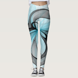 Abstract Anthracite Gray Blue Modern Fractal Art Leggings