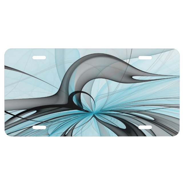 Abstract Anthracite Gray Blue Modern Fractal Art License Plate (Front)