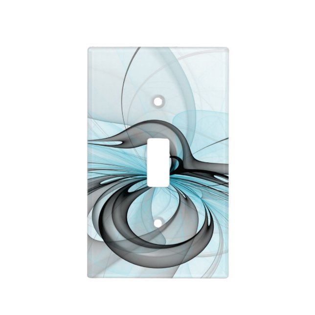 Abstract Anthracite Gray Blue Modern Fractal Art Light Switch Cover (Front)