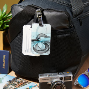 Abstract Anthracite Gray Blue Modern Fractal Art Luggage Tag