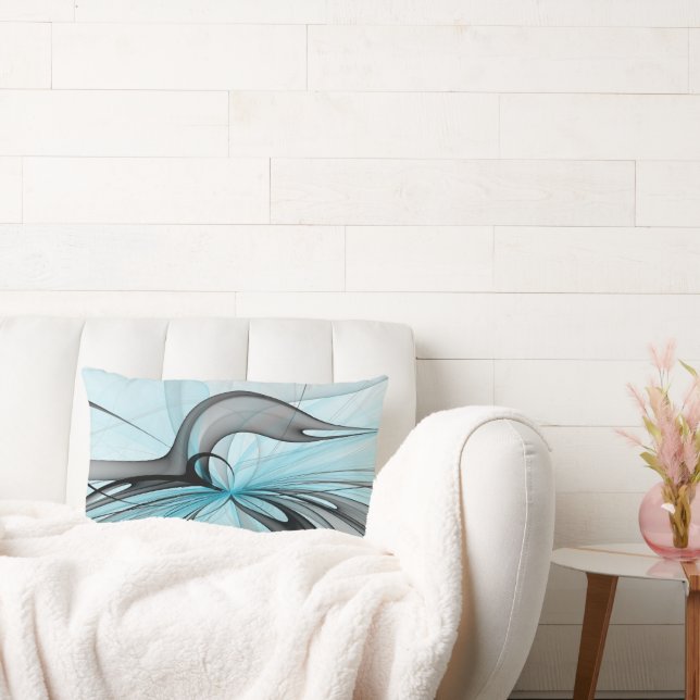Abstract Anthracite Gray Blue Modern Fractal Art Lumbar Pillow (Couch)