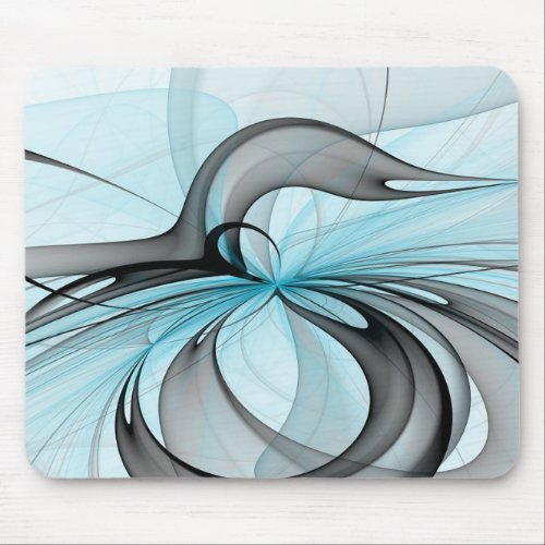 Abstract Anthracite Gray Blue Modern Fractal Art Mouse Pad