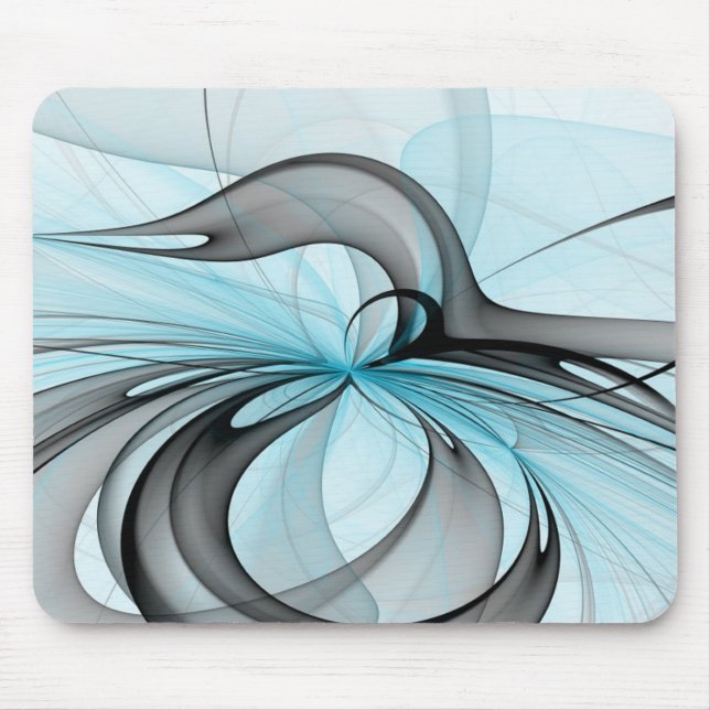 Abstract Anthracite Gray Blue Modern Fractal Art Mouse Pad (Front)