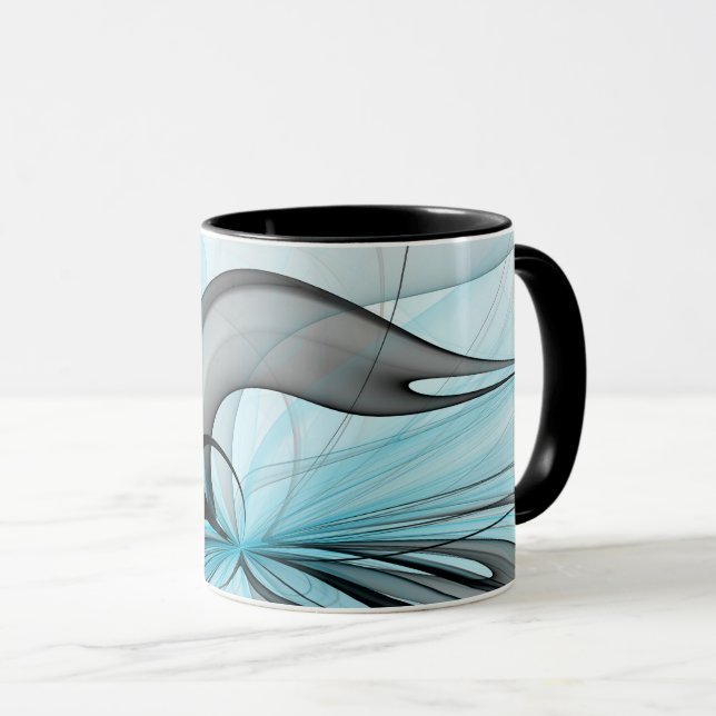 Abstract Anthracite Gray Blue Modern Fractal Art Mug (Front Right)