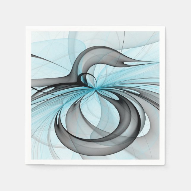 Abstract Anthracite Gray Blue Modern Fractal Art Napkins (Front)
