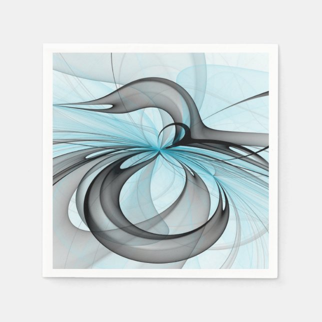 Abstract Anthracite Gray Blue Modern Fractal Art Napkins (Front)