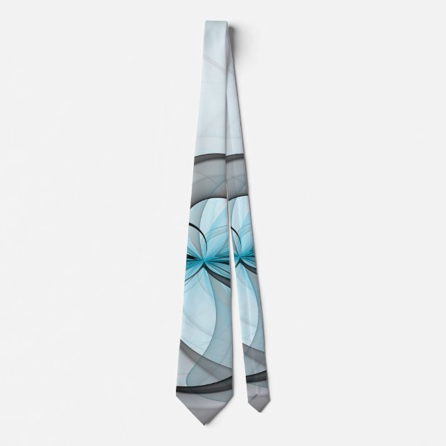 Abstract Anthracite Gray Blue Modern Fractal Art Neck Tie (Front)