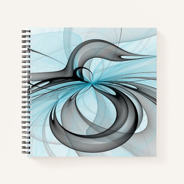 Abstract Anthracite Gray Blue Modern Fractal Art Notebook (Front)