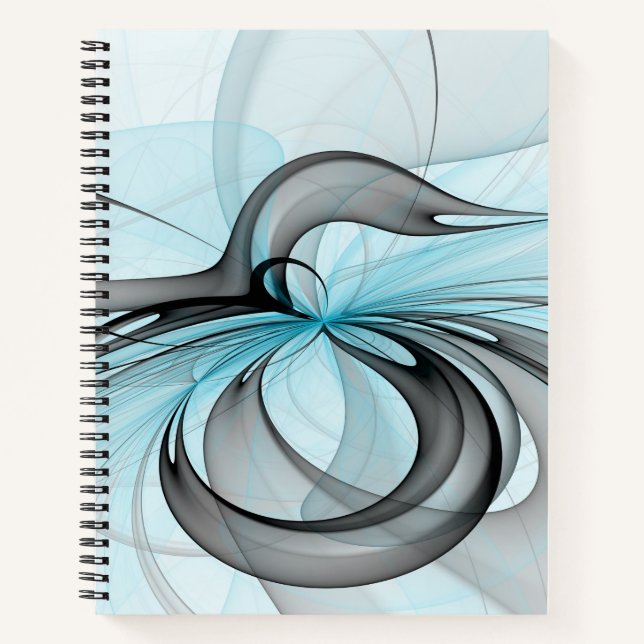 Abstract Anthracite Gray Blue Modern Fractal Art Notebook (Front)