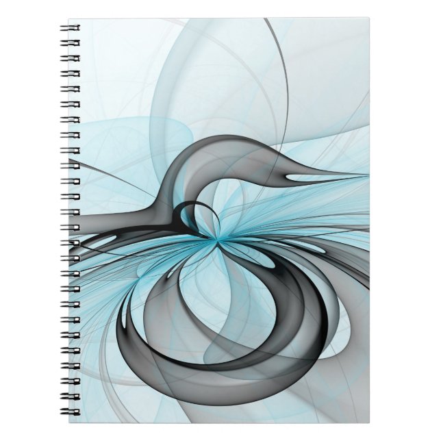 Abstract Anthracite Gray Blue Modern Fractal Art Notebook (Front)