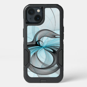 Abstract Anthracite Gray Blue Modern Fractal Art iPhone 13 Case