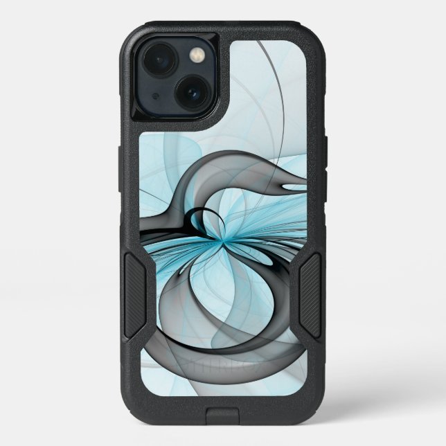 Abstract Anthracite Gray Blue Modern Fractal Art Otterbox iPhone Case (Back)