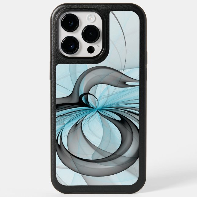 Abstract Anthracite Gray Blue Modern Fractal Art Otterbox iPhone Case (Back)