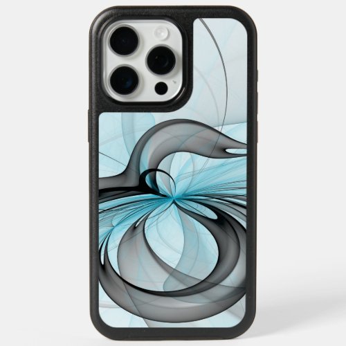 Abstract Anthracite Gray Blue Modern Fractal Art iPhone 15 Pro Max Case