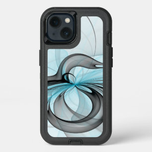 Abstract Anthracite Gray Blue Modern Fractal Art iPhone 13 Case