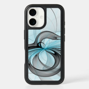 Abstract Anthracite Gray Blue Modern Fractal Art iPhone 16 Case