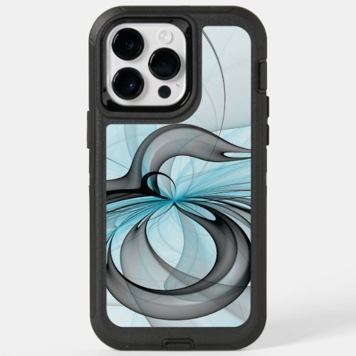 Abstract Anthracite Gray Blue Modern Fractal Art OtterBox iPhone 14 Pro Max Case