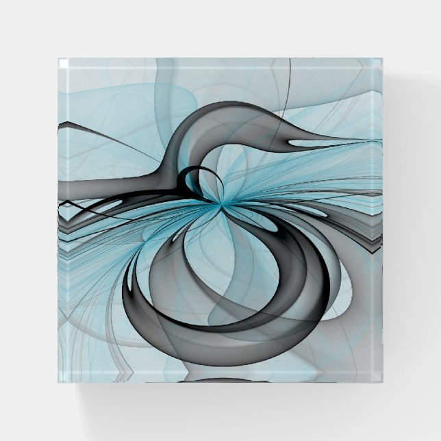 Abstract Anthracite Gray Blue Modern Fractal Art P Paperweight (Front)
